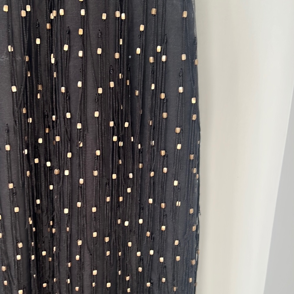 Badgley Mischka Sleeveless Beaded Fringe Column Gown Black/Gold Size 0 - Picture 4 of 11